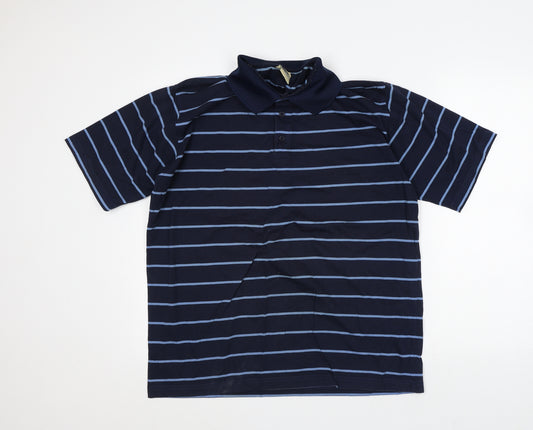 Patrick O'Connor Mens Blue Striped Polyester Polo Size XL Collared