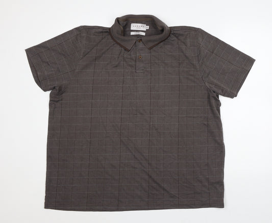 Luxury Mens Brown Check Modal Polo Size 2XL Collared