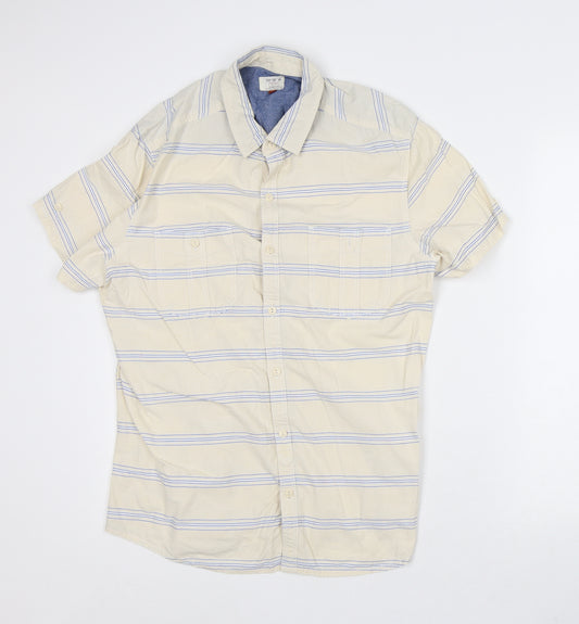 NEXT Mens Yellow Striped Cotton Button-Up Size L Collared