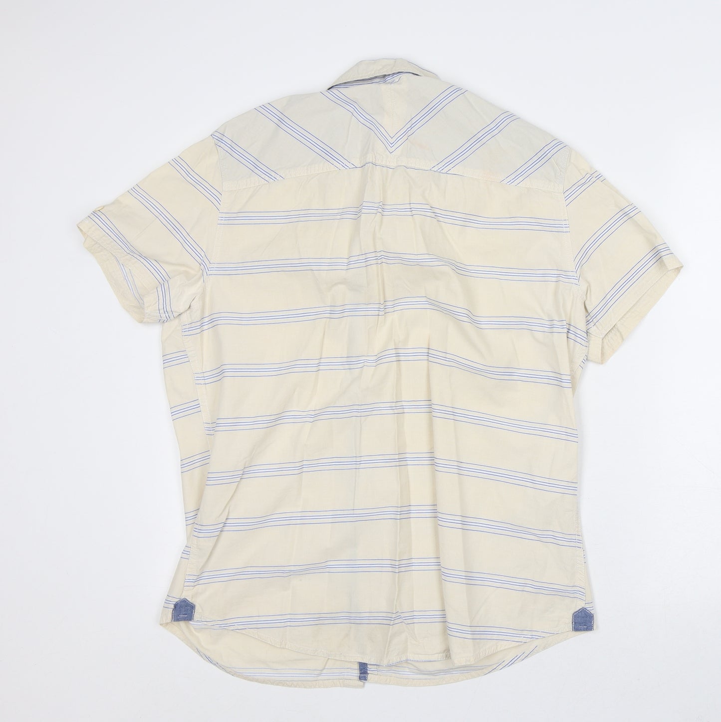 NEXT Mens Yellow Striped Cotton Button-Up Size L Collared