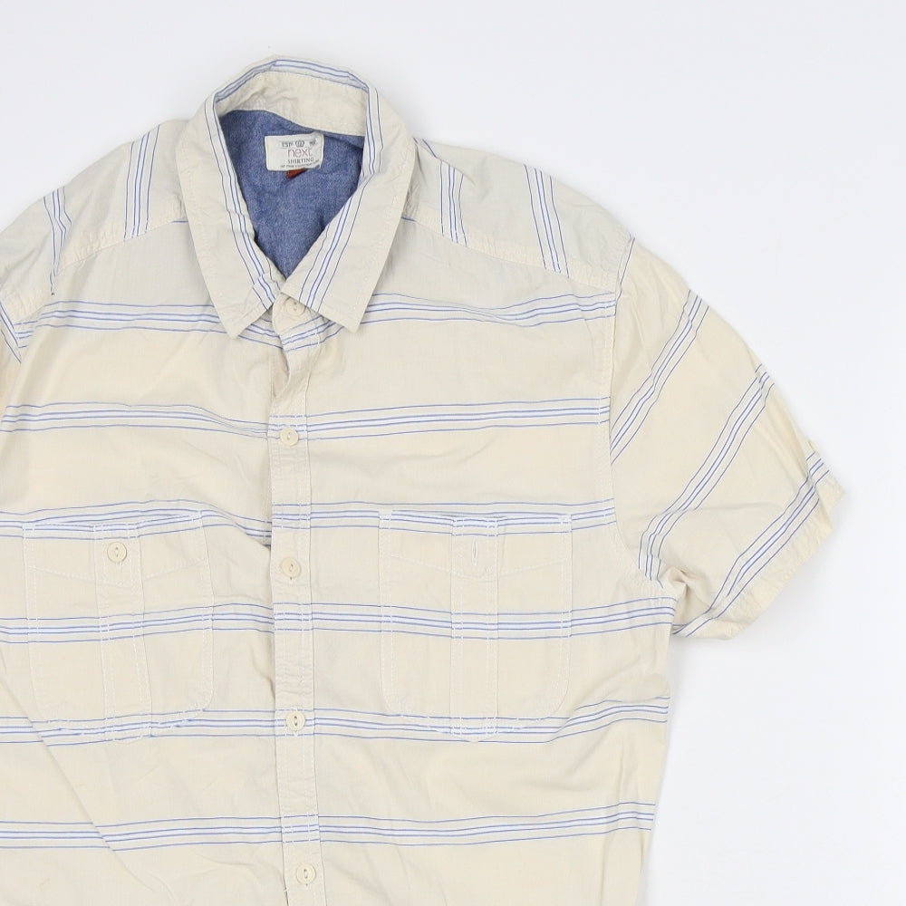 NEXT Mens Yellow Striped Cotton Button-Up Size L Collared