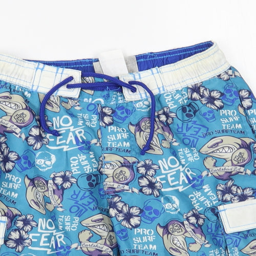 No Fear Boys Blue Geometric Polyester Bermuda Shorts Size 7-8 Years Regular Drawstring - Shark Print