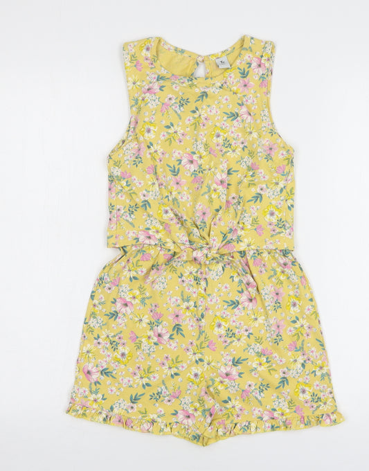 TU Girls Yellow Floral Cotton Playsuit One-Piece Size 9 Years