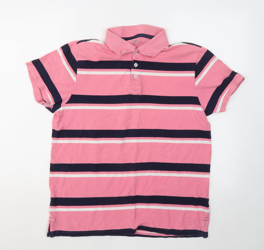 F&F Mens Pink Striped Cotton Polo Size M Collared