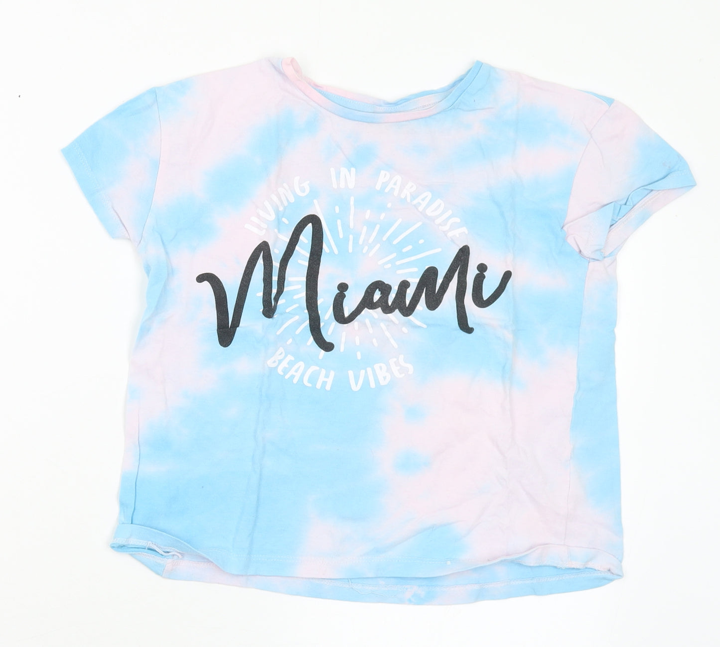 Destination Girls Multicoloured Cotton Basic T-Shirt Size 11-12 Years Round Neck - Miami. Tie Dye Effect