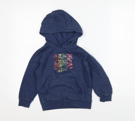 Jeff & Co Boys Blue Geometric Cotton Pullover Hoodie Size 5-6 Years - Game on