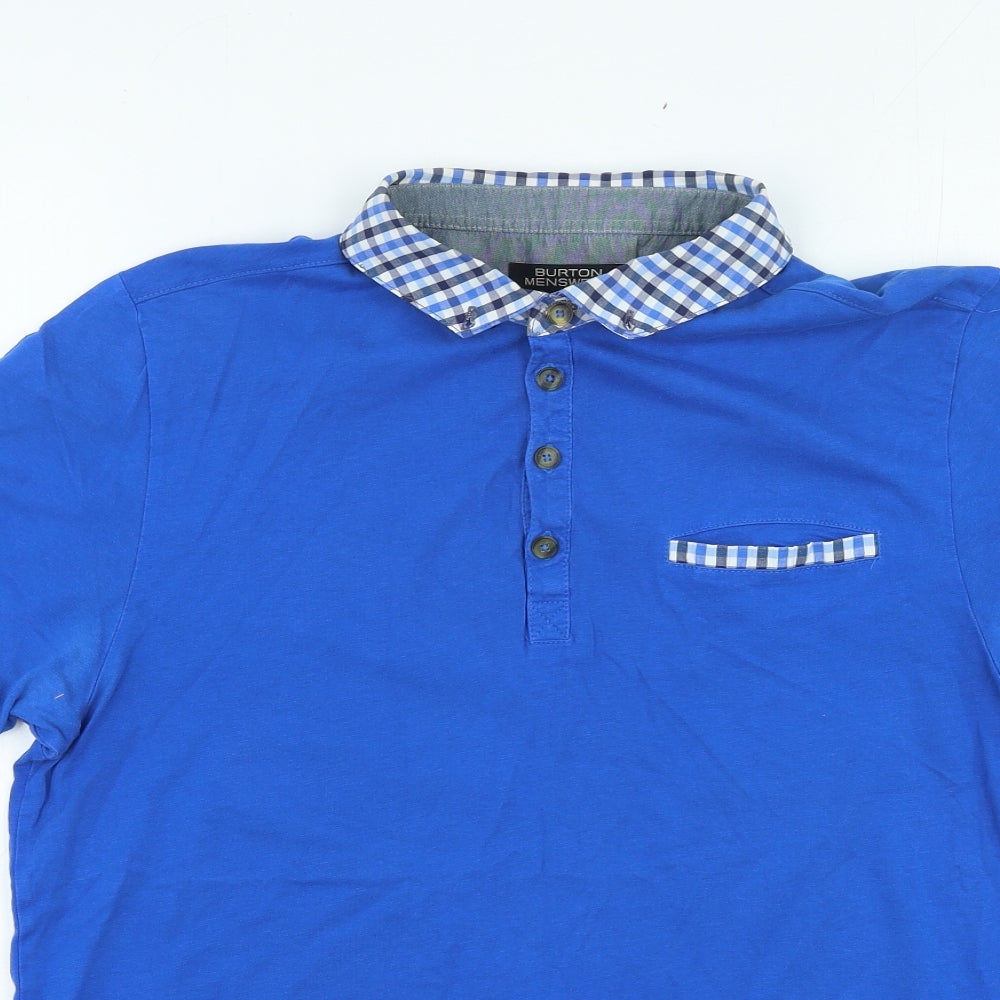 Burton Mens Blue Check Cotton Polo Size M Collared