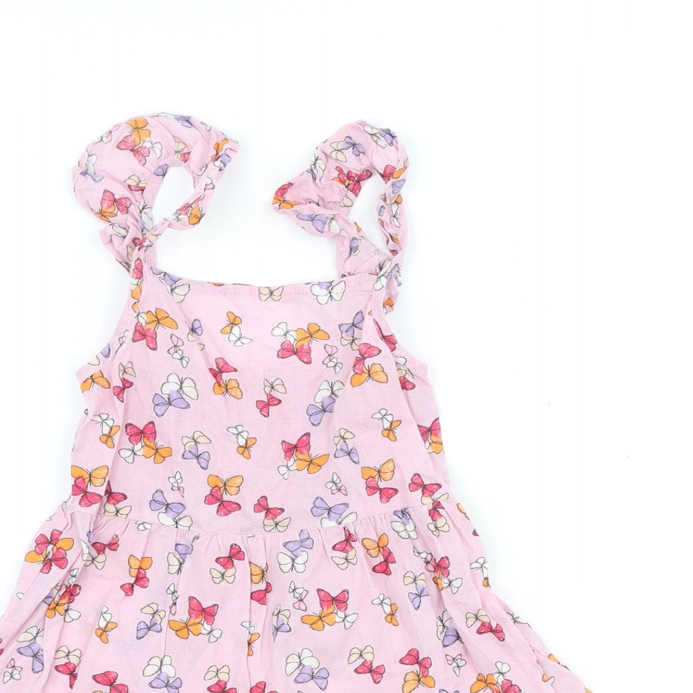 Primark Girls Pink 100% Cotton A-Line Size 3-4 Years Scoop Neck