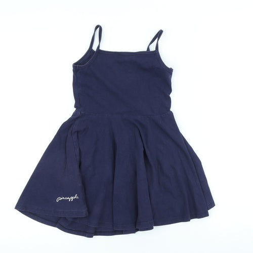 Pineapple Girls Blue Cotton Skater Dress Size 5-6 Years Scoop Neck
