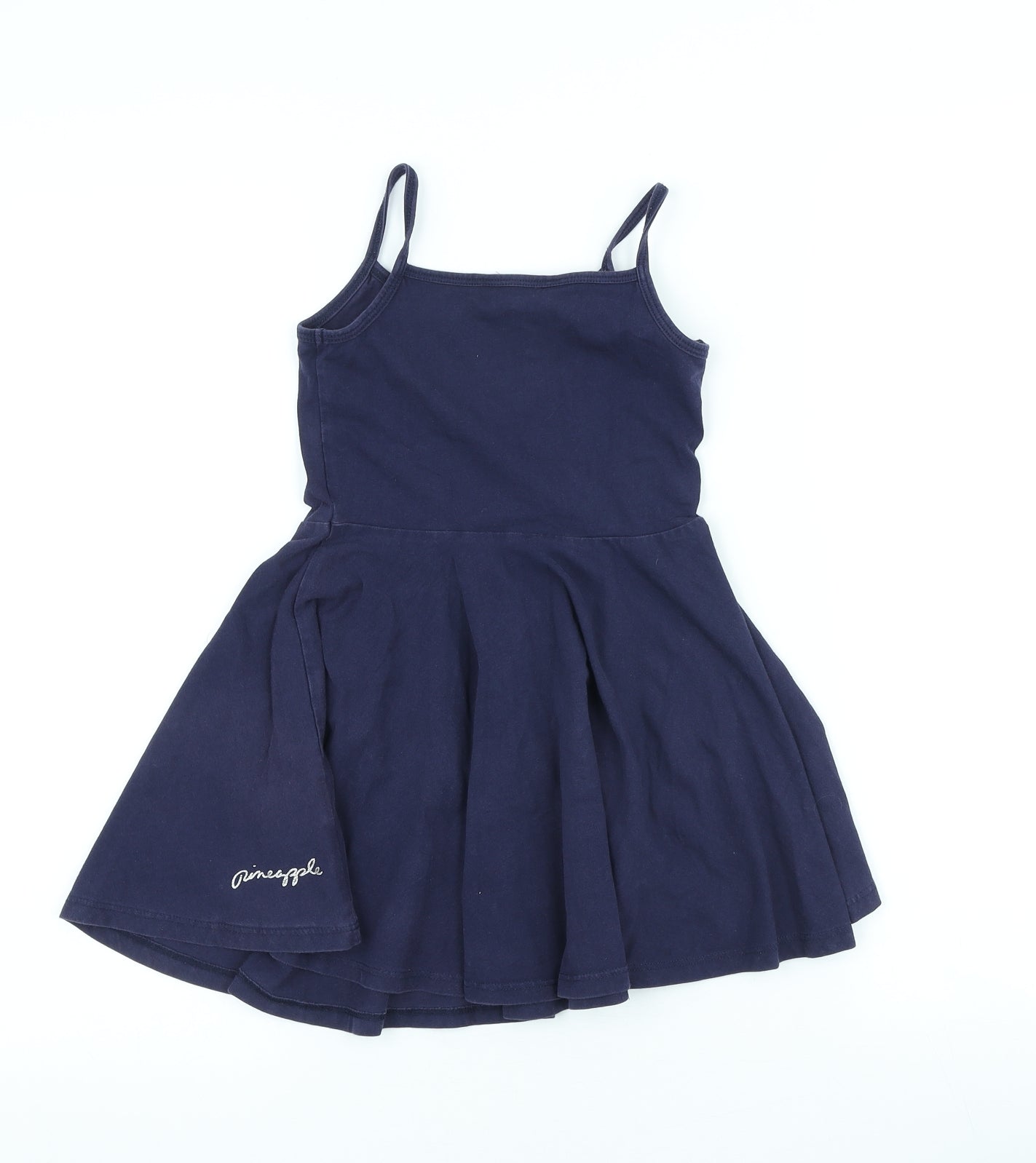 Pineapple Girls Blue Cotton Skater Dress Size 5-6 Years Scoop Neck