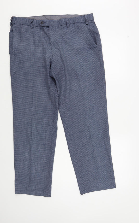 Marks and Spencer Mens Blue Polyester Dress Pants Trousers Size 34 in L29 in Regular Button