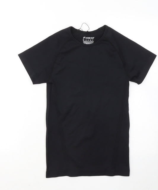 WORKOUT Womens Black Polyester Basic T-Shirt Size 10 Round Neck