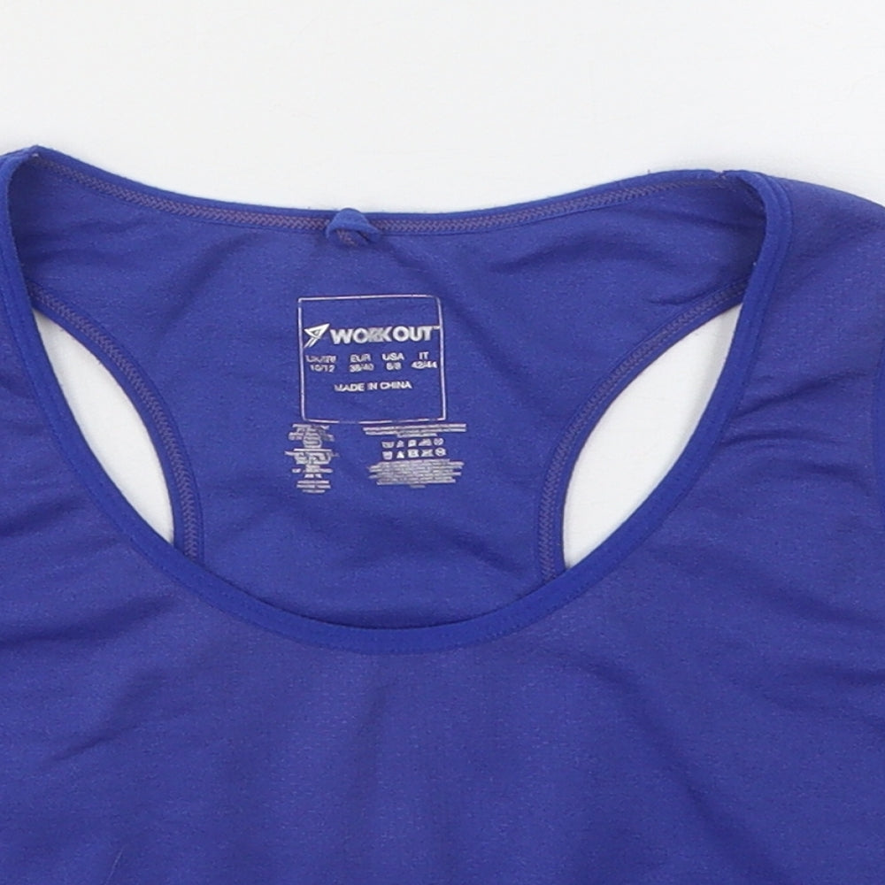 WORKOUT Womens Blue Polyester Cropped Tank Size 10 Round Neck - Sports bra