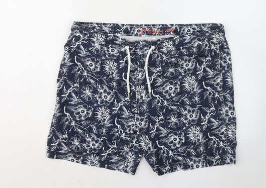Preworn Mens Blue Floral Polyester Sweat Shorts Size S Regular Drawstring