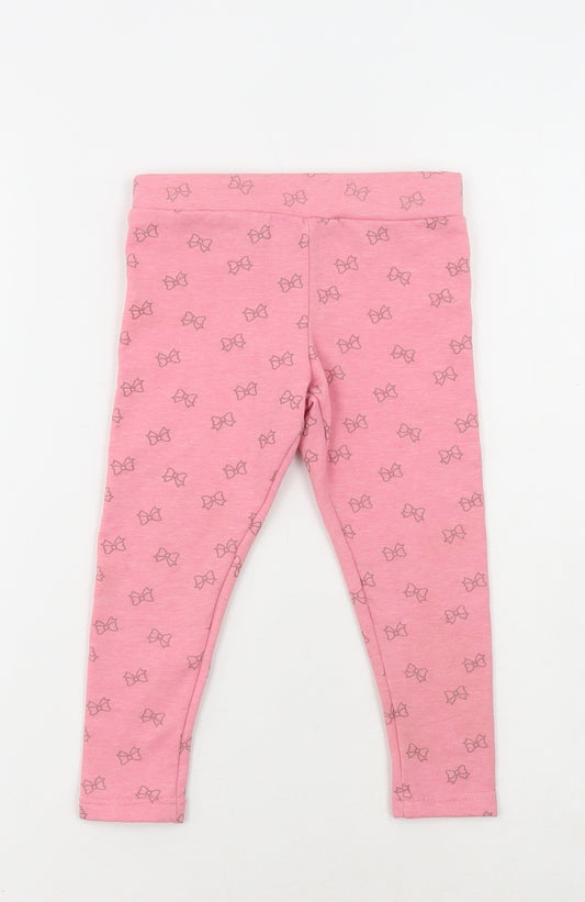 Primark Girls Pink Geometric Cotton Jegging Trousers Size 2-3 Years Regular - Bows