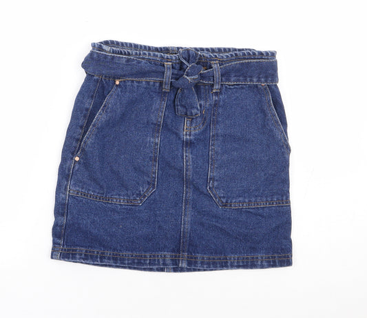 Primark Girls Blue 100% Cotton A-Line Skirt Size 10-11 Years Regular Zip