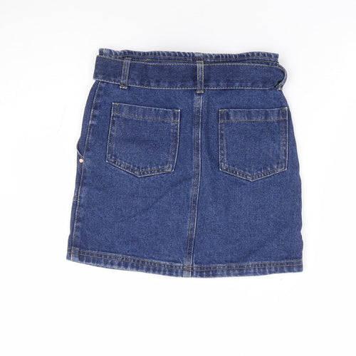 Primark Girls Blue 100% Cotton A-Line Skirt Size 10-11 Years Regular Zip