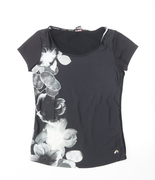 F&F Womens Black Polyester Basic T-Shirt Size S Round Neck