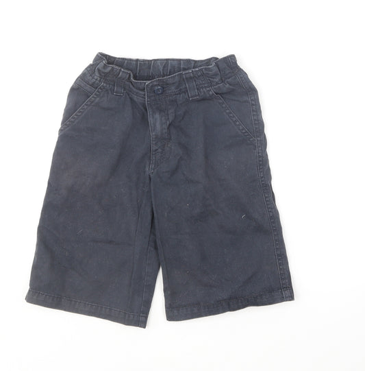 Marks and Spencer Boys Blue Cotton Cargo Shorts Size 7 Years Regular Zip