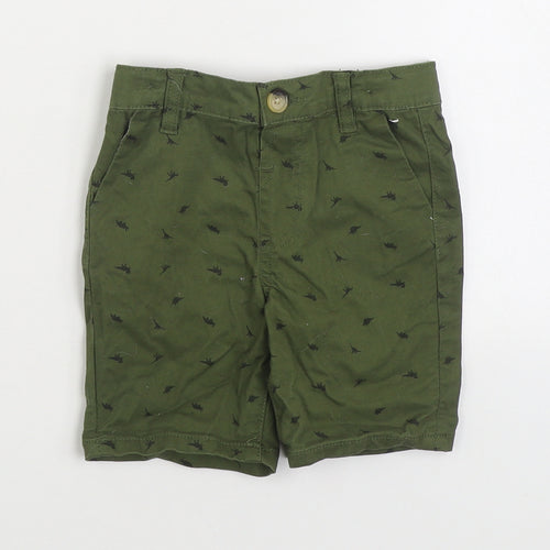 Primark Boys Green Geometric Cotton Cargo Shorts Size 2-3 Years Regular Zip
