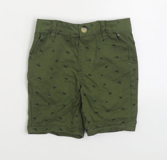 Primark Boys Green Geometric Cotton Cargo Shorts Size 2-3 Years Regular Zip