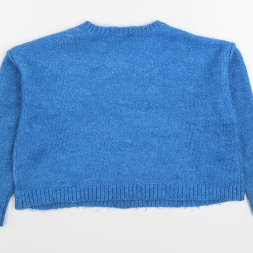 Mis E-Vie Girls Blue Round Neck Acrylic Pullover Jumper Size 9-10 Years Pullover