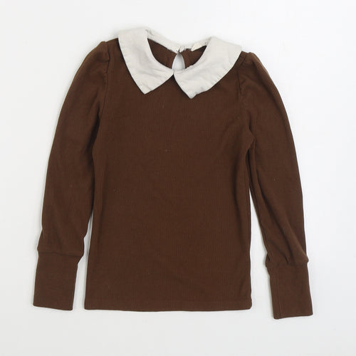 SheIn Girls Brown Collared Cotton Pullover Jumper Size 8-9 Years Pullover
