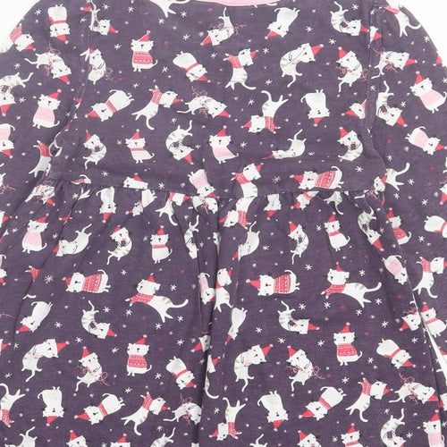 Mini Club Girls Purple Geometric Cotton A-Line Size 5-6 Years Crew Neck Pullover - Christmas