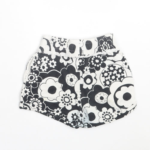 George Girls Black Floral Cotton Hot Pants Shorts Size 5-6 Years Regular Tie