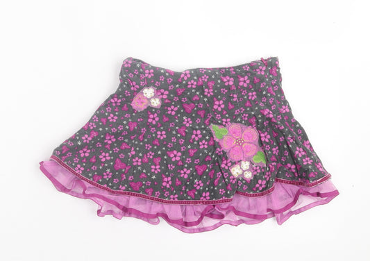 Nutmeg Girls Purple Floral Cotton A-Line Skirt Size 2-3 Years Regular Zip