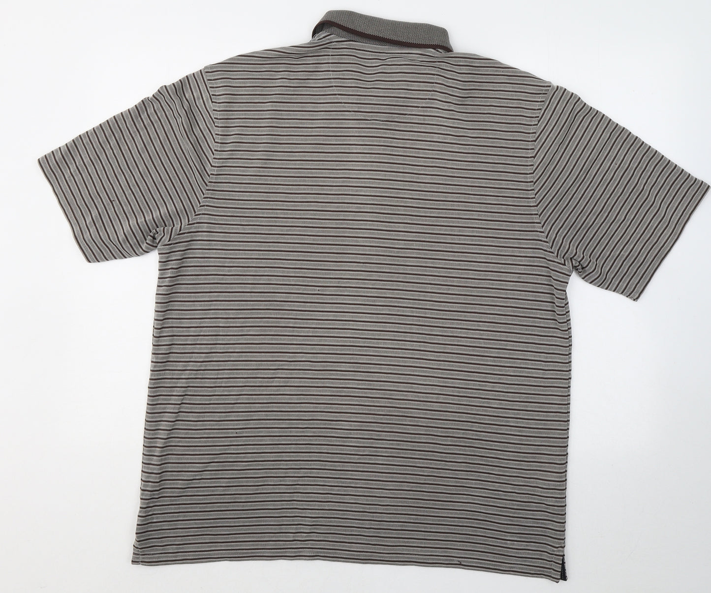Marks and Spencer Mens Brown Striped Modal Polo Size L Collared