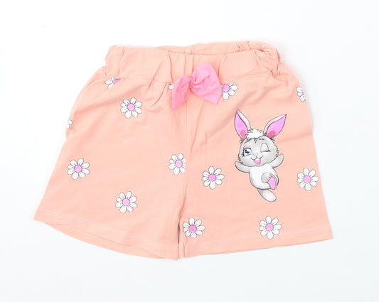Lore Girls Pink Floral Polyester Sweat Shorts Size 6-7 Years Regular - Rabbit