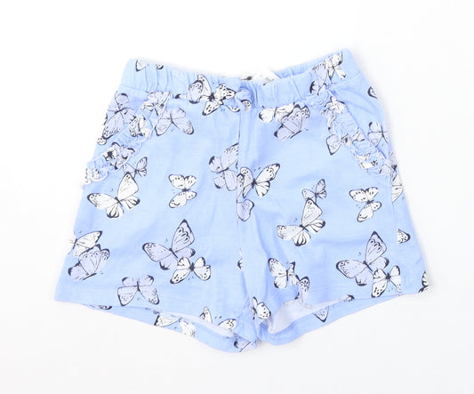 H&M Girls Blue Geometric Cotton Sweat Shorts Size 6-7 Years Regular - Butterfly