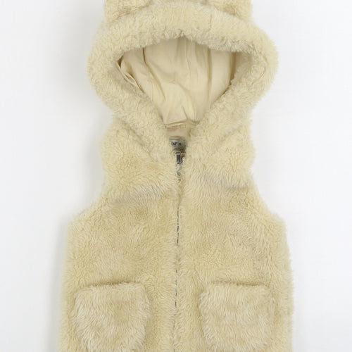 F&F Girls Beige Gilet Coat Size 2-3 Years Zip - Faux fur