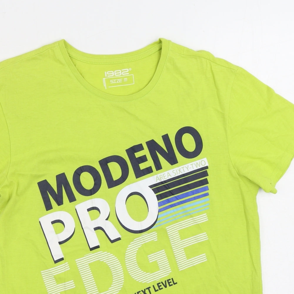 1982 Mens Green Cotton T-Shirt Size M Round Neck - Modeno Pro Edge