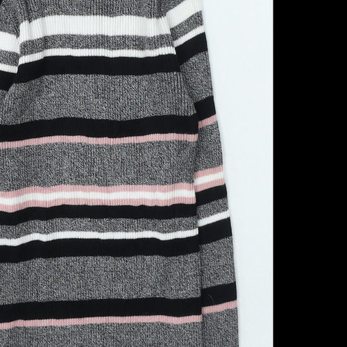 Primark Girls Grey High Neck Striped Viscose Pullover Jumper Size 10-11 Years