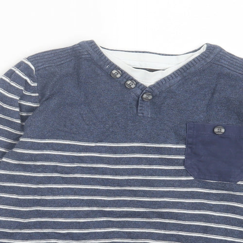 George Boys Blue Crew Neck Striped Cotton Pullover Jumper Size 5-6 Years Pullover