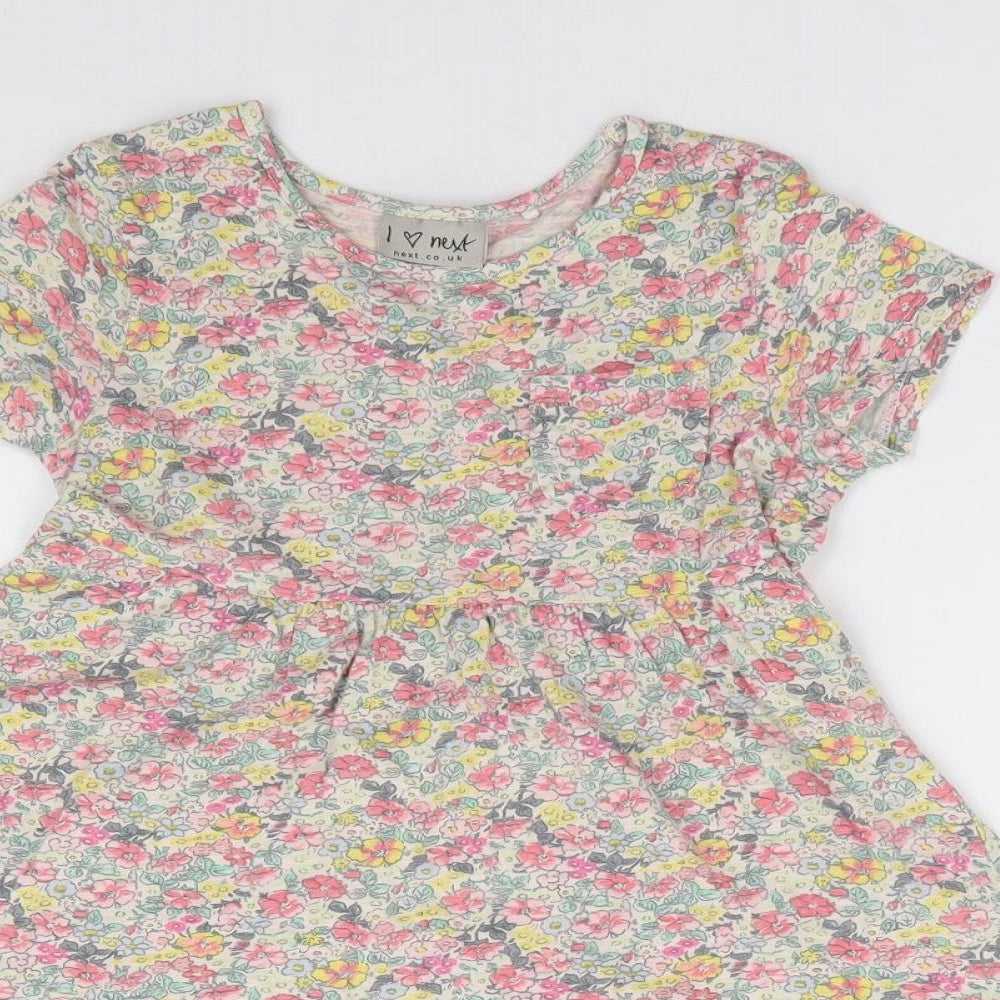 NEXT Girls Multicoloured Floral 100% Cotton Fit & Flare Size 4-5 Years Round Neck Pullover