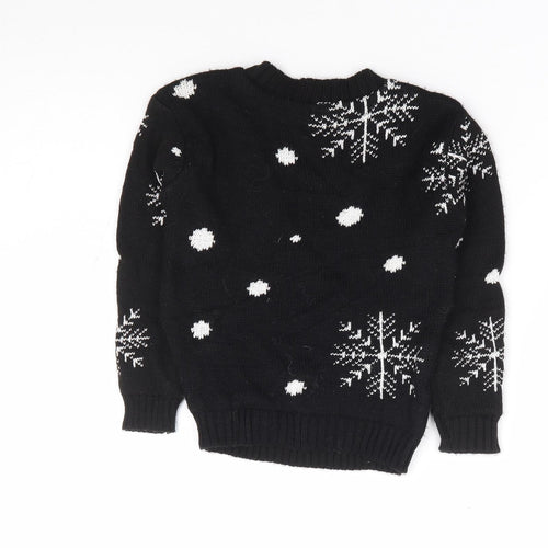 Preworn Boys Black Crew Neck Geometric Acrylic Pullover Jumper Size 5-6 Years Pullover - Christmas Olaf