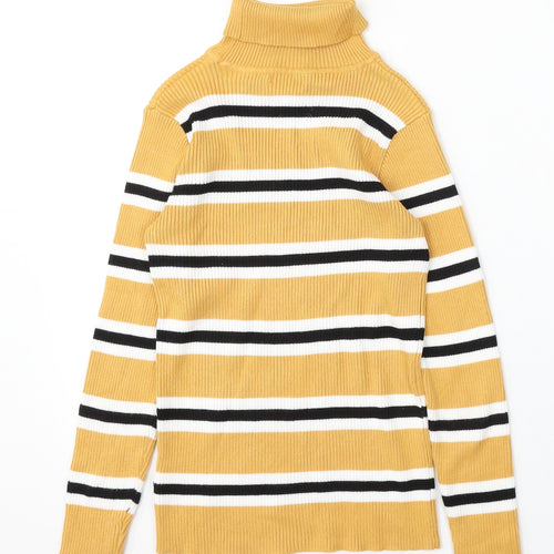 Primark Girls Yellow Roll Neck Striped Viscose Pullover Jumper Size 11-12 Years