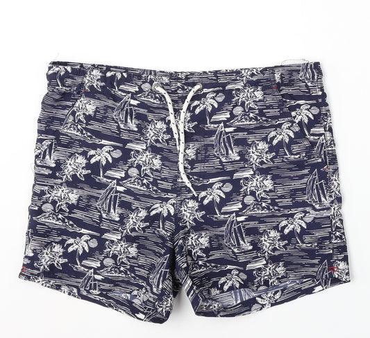 Maine New England Mens Blue Geometric Polyester Sweat Shorts Size S L6 in Regular Drawstring - Beach