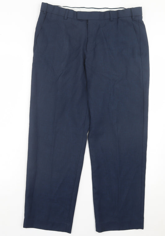 Dunnes Stores Mens Blue Polyester Trousers Size 36 in L29 in Regular Hook & Eye