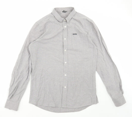 Firetrap Mens Grey Polyester Dress Shirt Size M Collared Button