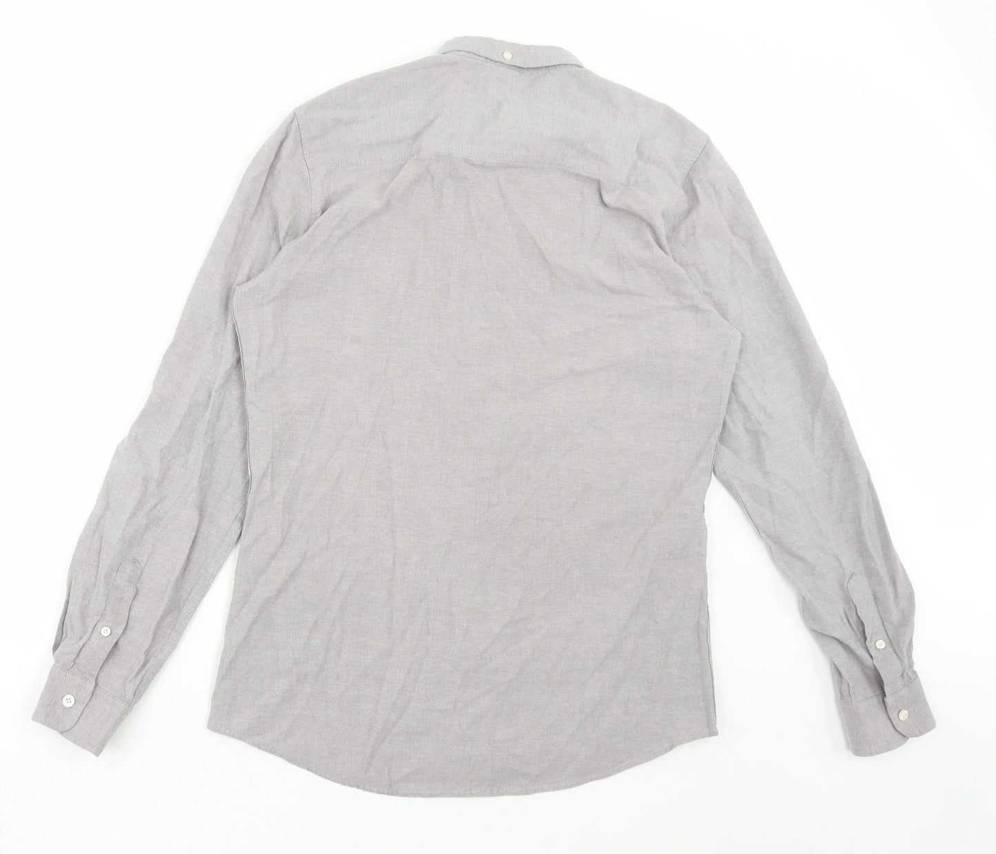 Firetrap Mens Grey Polyester Dress Shirt Size M Collared Button
