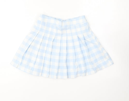 Primark Girls Blue Check Cotton Pleated Skirt Size 9-10 Years Regular