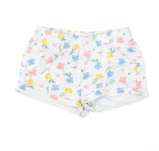 F&F Girls Multicoloured Floral Cotton Sweat Shorts Size 6-7 Years Regular Drawstring