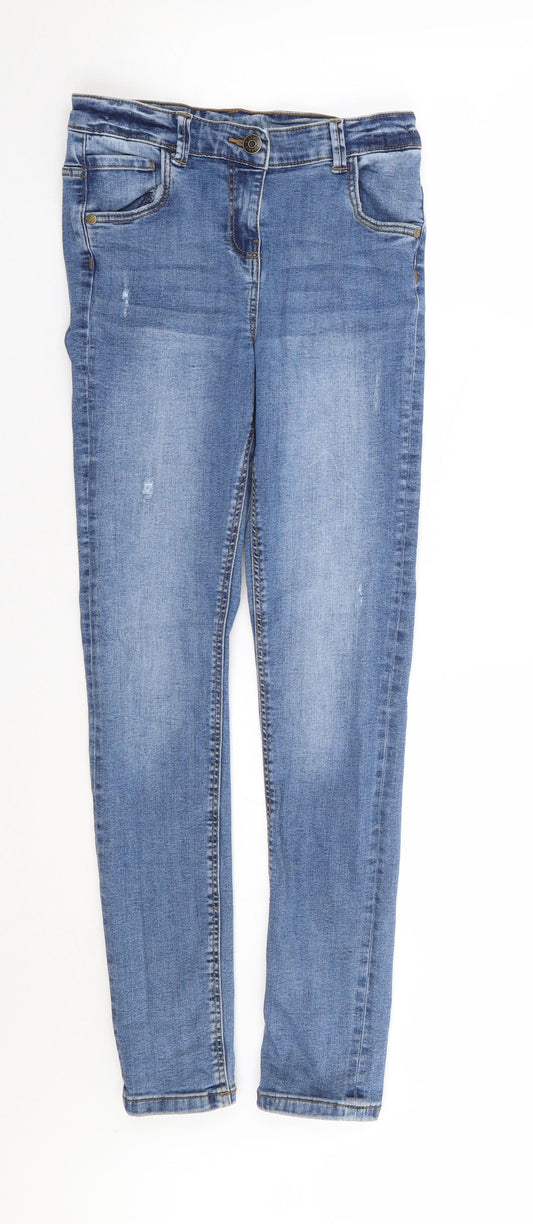 TU Girls Blue Cotton Skinny Jeans Size 14 Years Regular Zip - Distressed