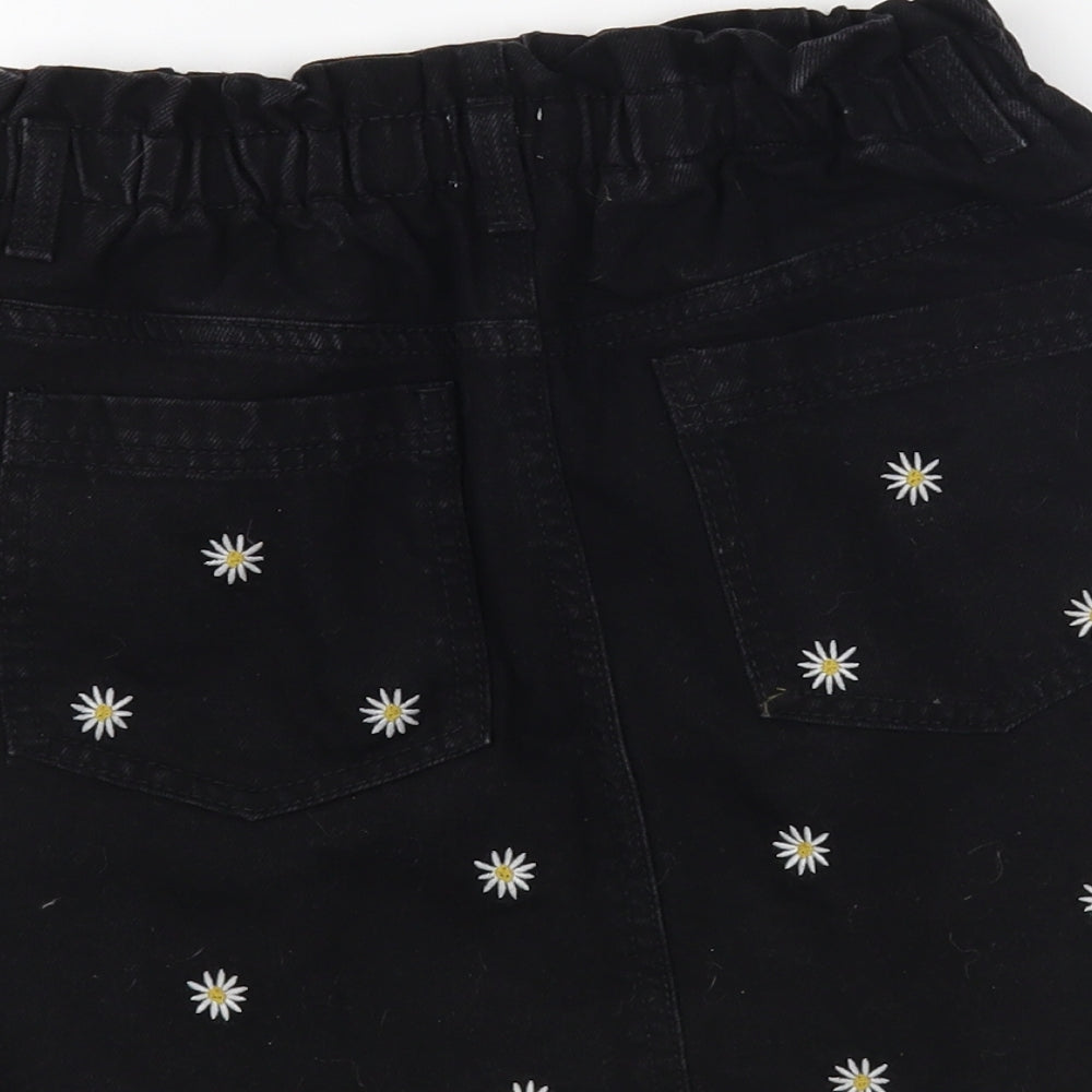 F&F Girls Black Floral Cotton Mini Skirt Size 11-12 Years Regular Button - Daisy