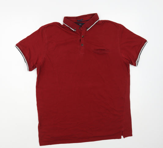 Easy Mens Red Cotton Polo Size XL Collared Button