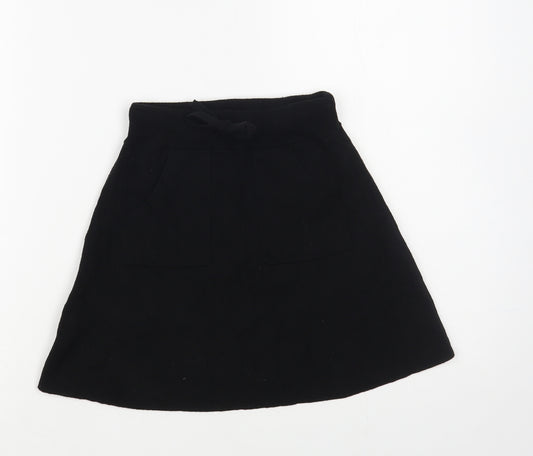 Mango Girls Black Cotton A-Line Skirt Size 5-6 Years Regular Drawstring